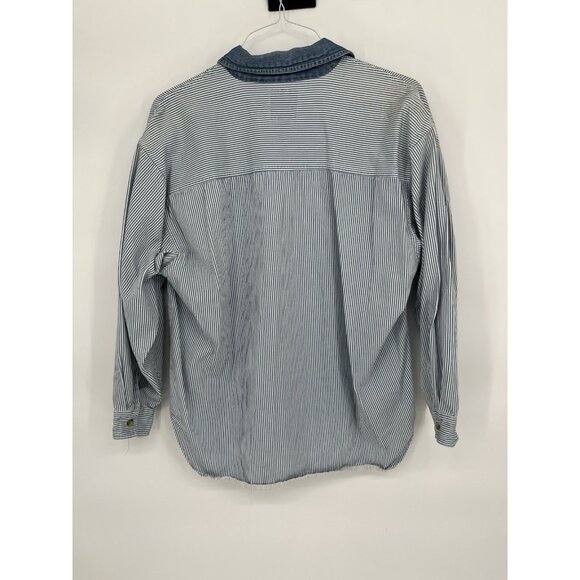 Vintage Quizz New York Shirt Womens 20 Blue White Stripe Embroidered Bears Denim - Picture 5 of 8